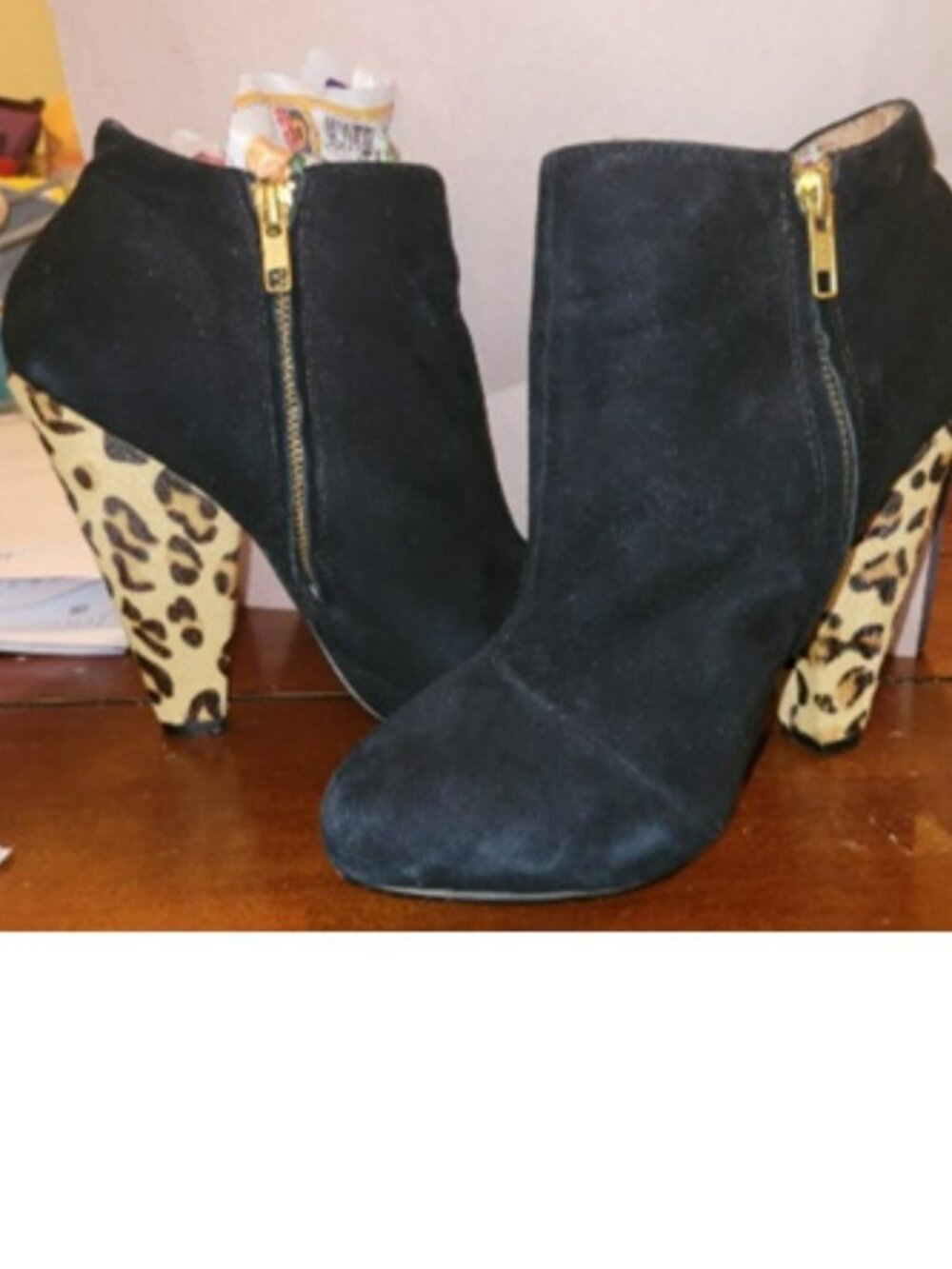 Aldo black suade and animal print booties size 8.5